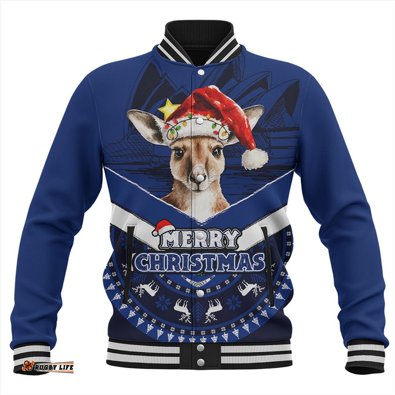 Amazing Aussie Australia Holiday Kangaroo Merry Christmas Blue Baseball Jacket