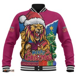 Amazing Aussie Brisbane Lions Santa Scoring Touchdown On Christmas Game Day Baseball Jacket