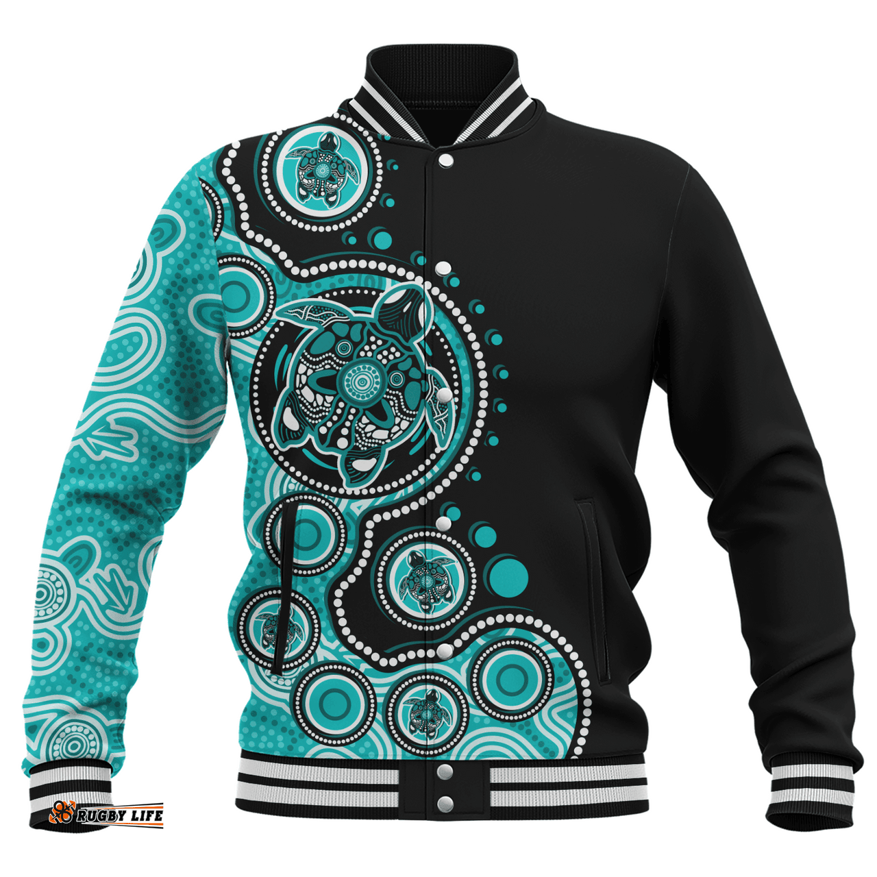 Amazing Aussie Australia Indigenous Turtle Aboriginal Dot Art Turquoise Baseball Jacket