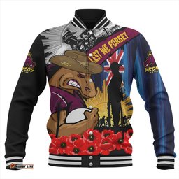Amazing Aussie Brisbane Broncos United In Spirit Anzac Day Tribute Baseball Jacket