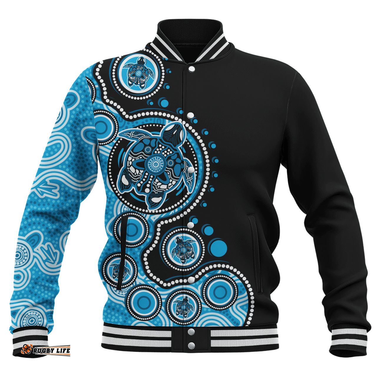 Amazing Aussie Australia Indigenous Turtle Aboriginal Dot Art Blue Baseball Jacket