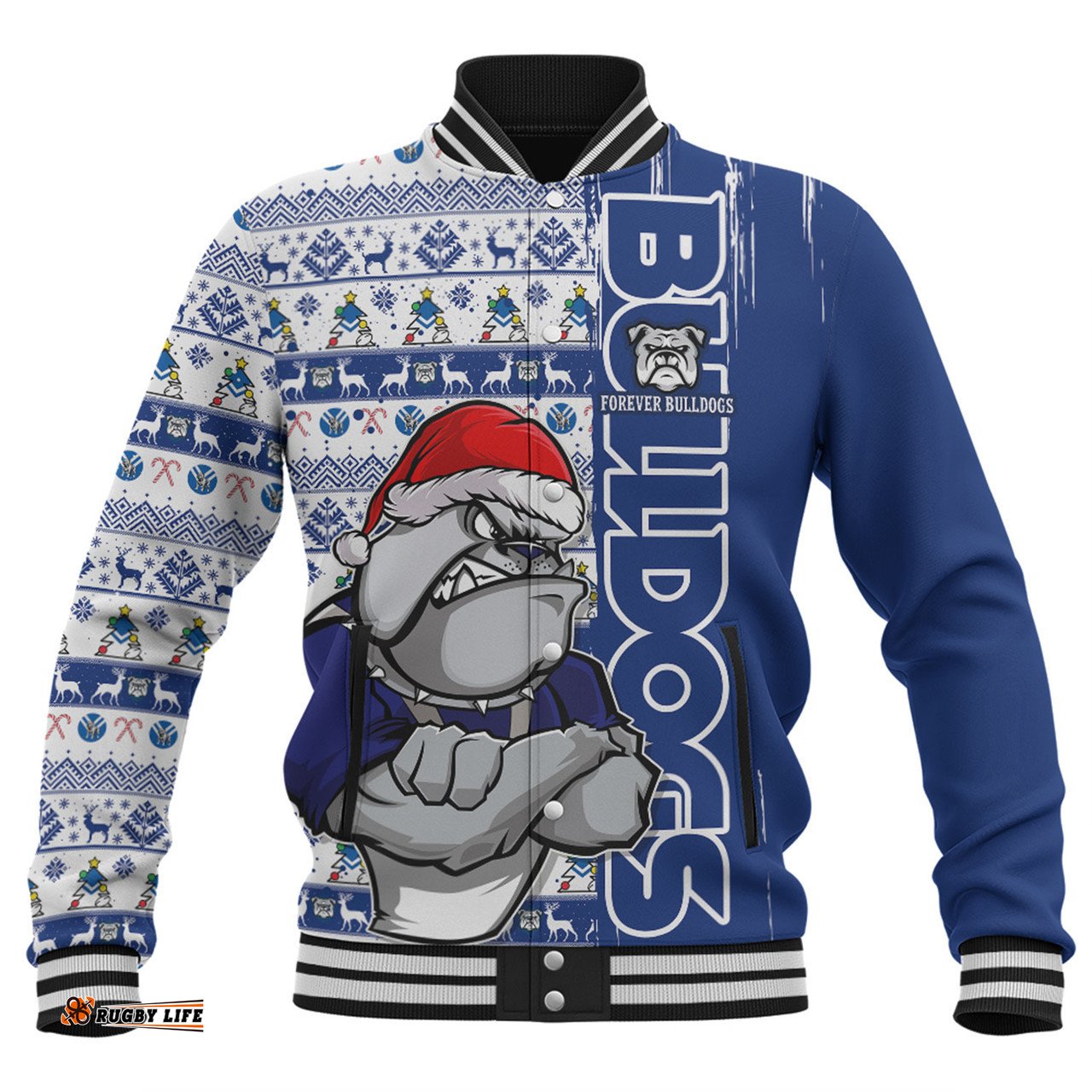 Amazing Aussie Canterbury Bankstown Bulldogs Merry Ugly Xmas Nordic Pattern Style Baseball Jacket