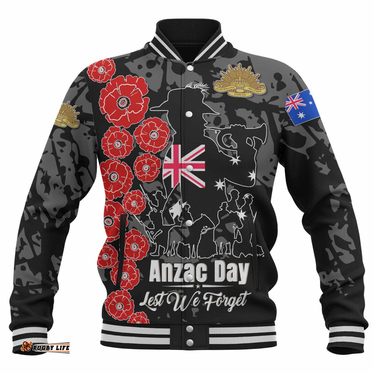 Amazing Aussie Australia Anzac Custom Lest We Forget Black Style Jacket Baseball Jacket