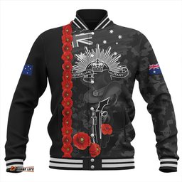 Amazing Aussie Australia Poppy Line Anzac Memorial Black Baseball Jacket