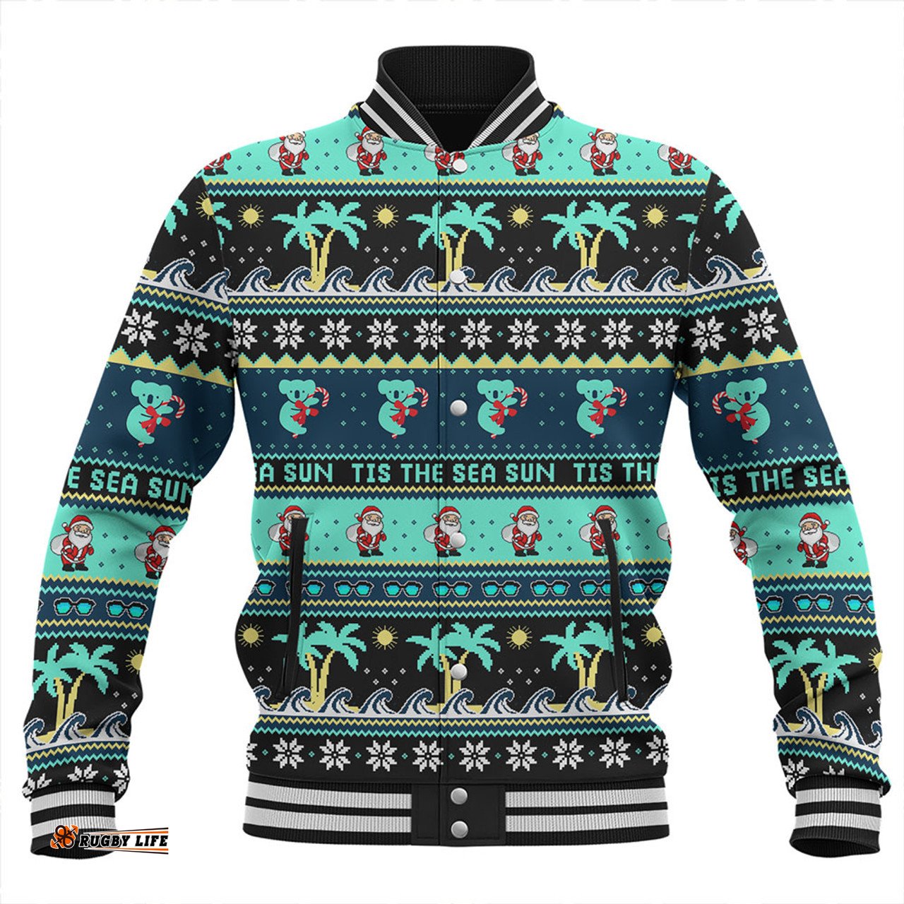 Amazing Aussie Australia Sunny Christmas By The Sea Black Baseball Jacket