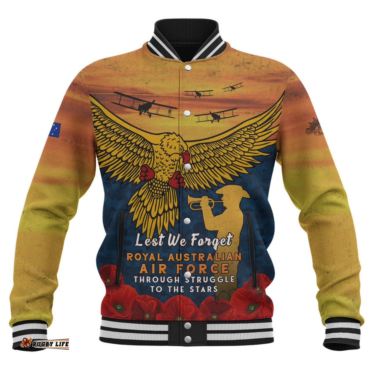 Amazing Aussie Australia Anzac Day Lest We Forget Royal Australian Air Force Baseball Jacket