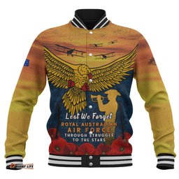 Amazing Aussie Australia Anzac Day Lest We Forget Royal Australian Air Force Baseball Jacket