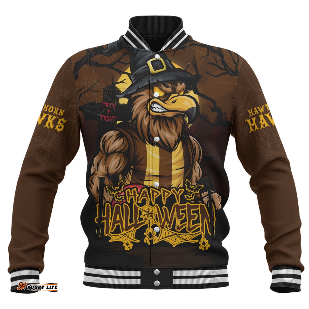 Amazing Aussie Hawthorn Full Moon Fever Halloween Supporter Baseball Jacket