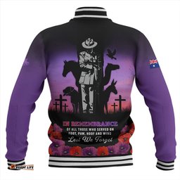 Amazing Aussie Australia Anzac Day Lest We Forget War Animals Purple Poppy Baseball Jacket