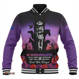 Amazing Aussie Australia Anzac Day Lest We Forget War Animals Purple Poppy Baseball Jacket