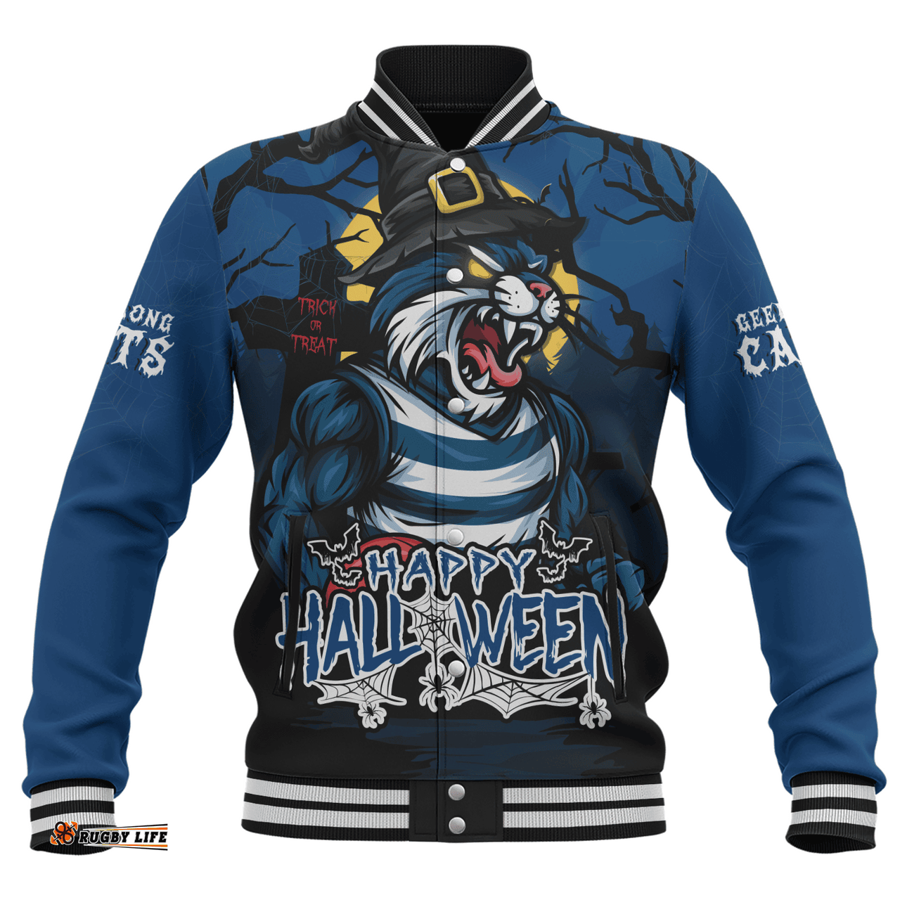 Amazing Aussie Geelong Cats Full Moon Fever Halloween Supporter Baseball Jacket
