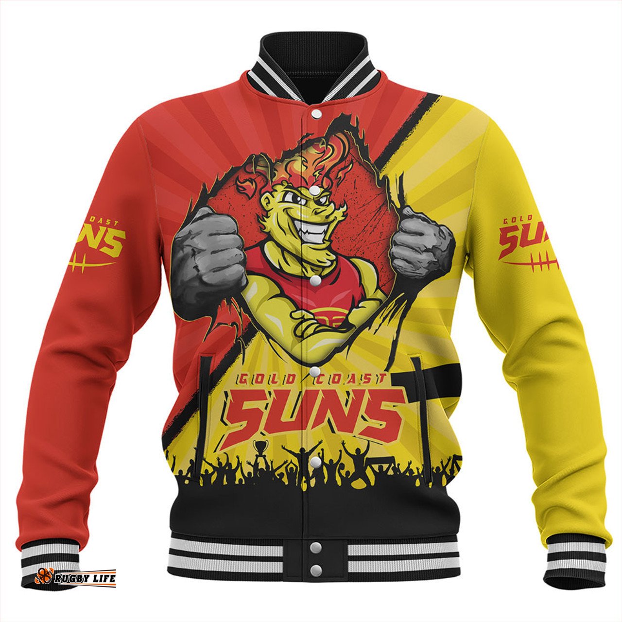 Amazing Aussie Gold Coast SUNS Breaking Through Fan Design Baseball Jacket