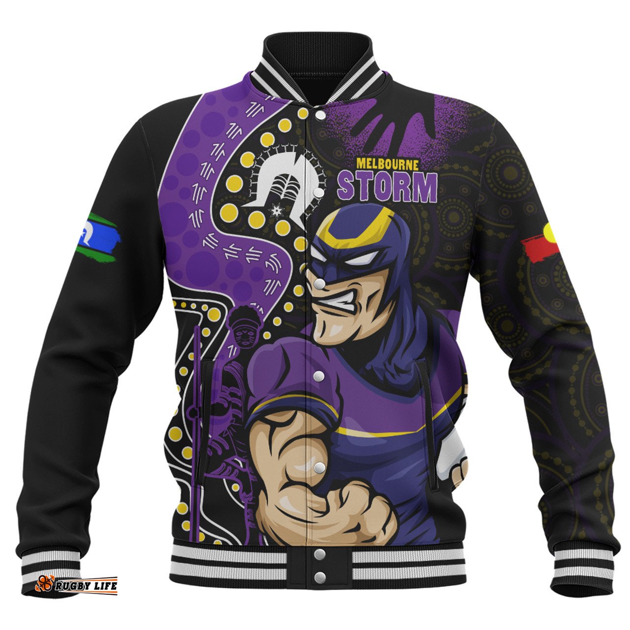 Amazing Aussie Melbourne Storm NAIDOC Indigenous Warrior Spirit Baseball Jacket
