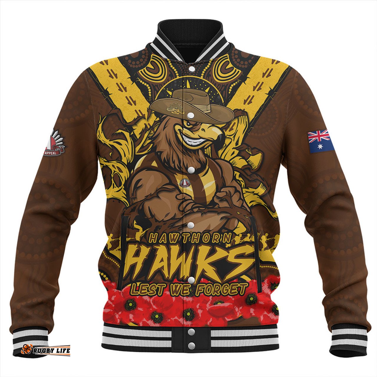 Amazing Aussie Hawthorn Ripped Legacy Of The Game The ANZAC Spirit Lives On Baseball Jacket