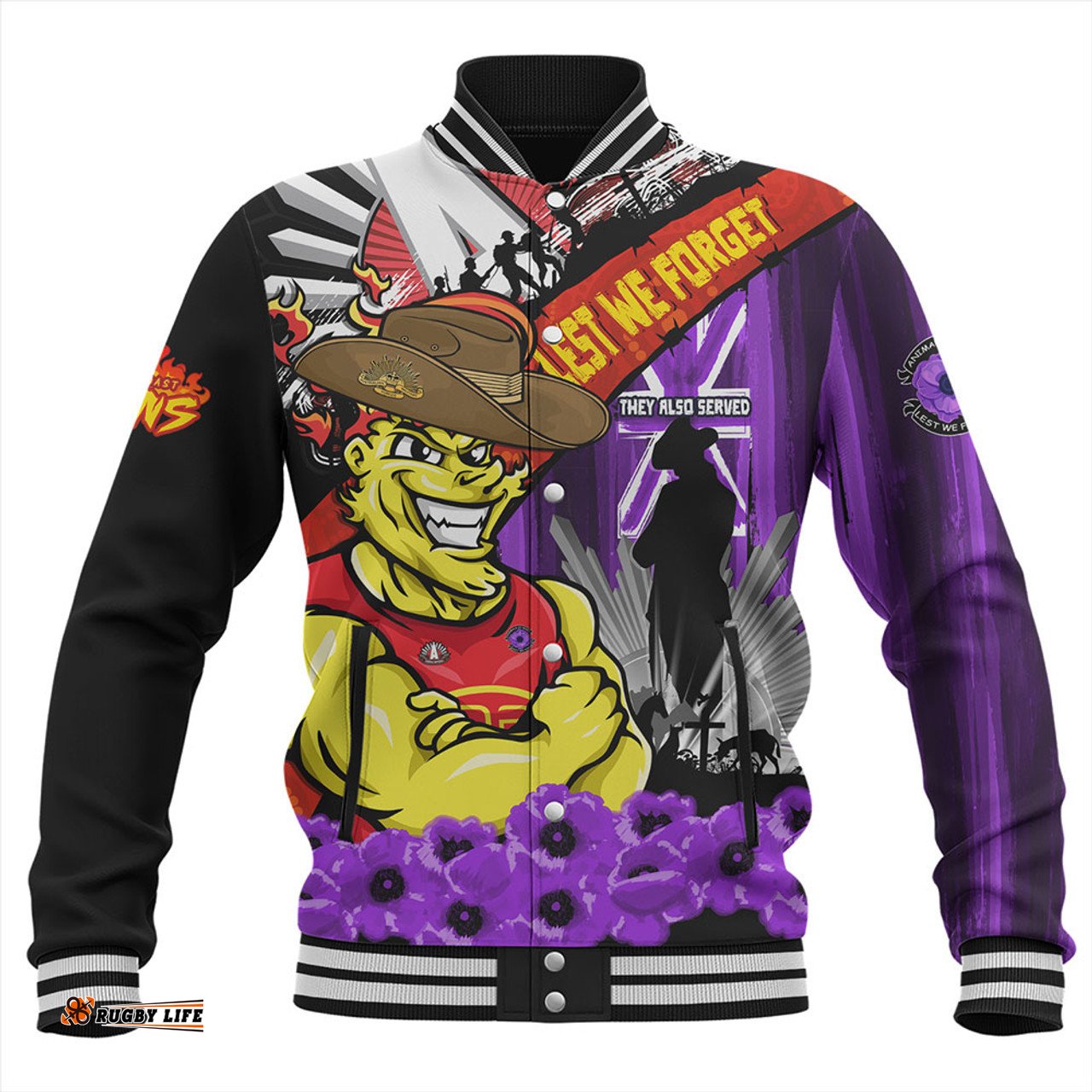 Amazing Aussie Gold Coast SUNS ANZAC Day Honor Purple Valor And Spirit Baseball Jacket