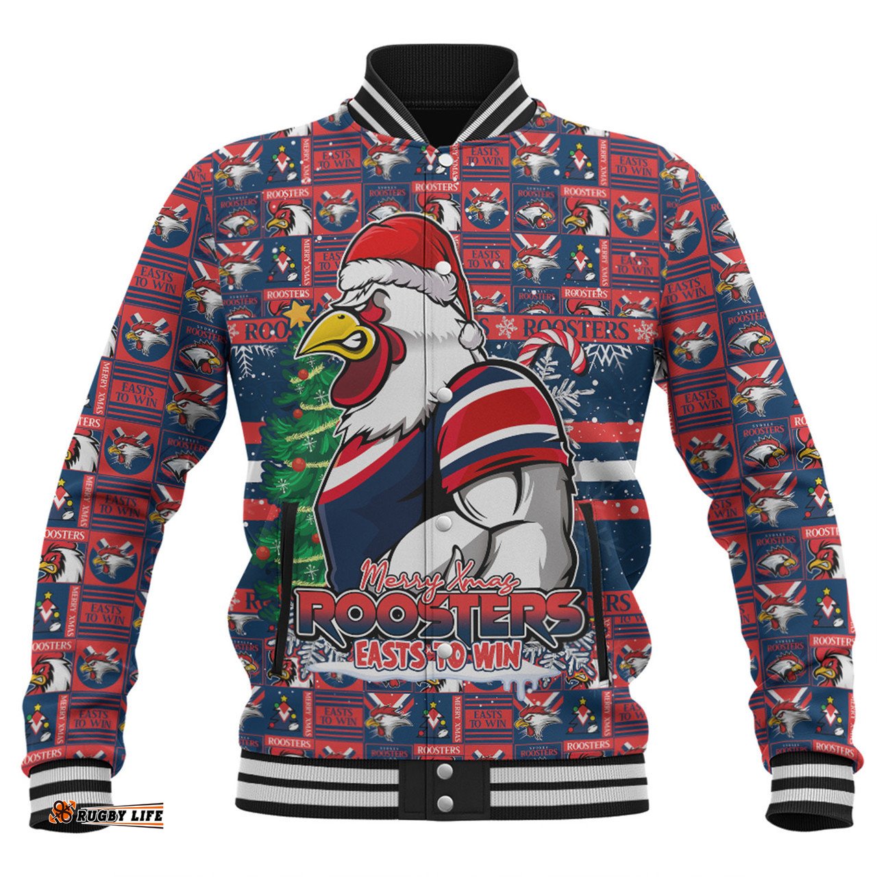 Amazing Aussie Sydney Roosters Merry Ugly Christmas Comic Style Baseball Jacket