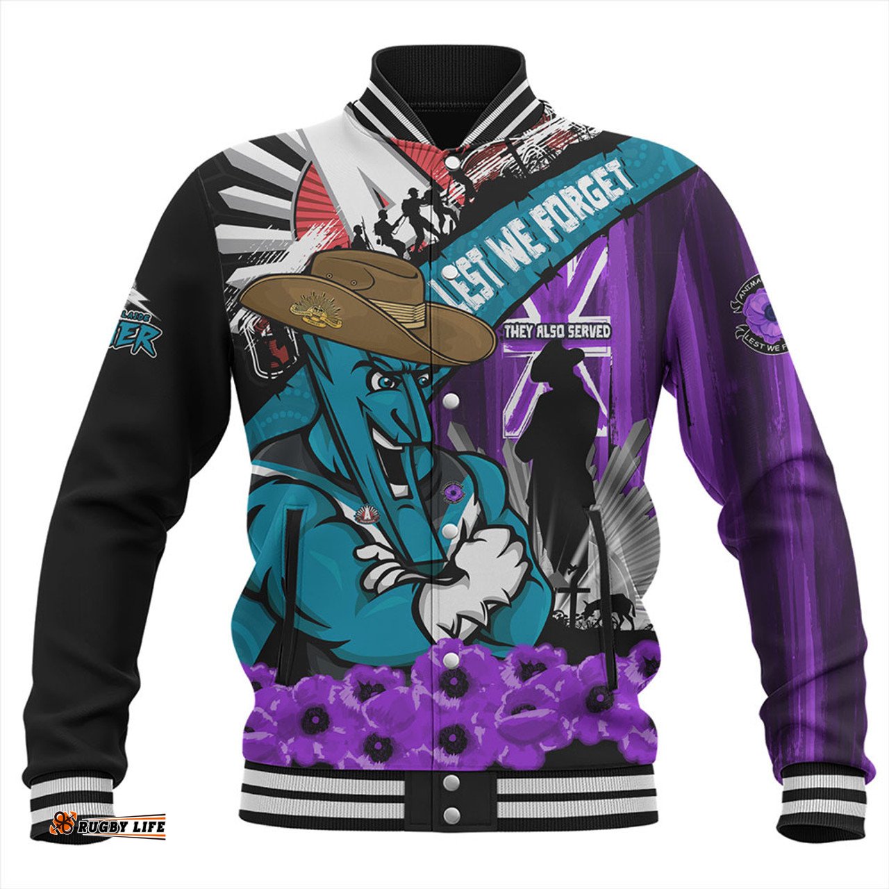 Amazing Aussie Port Adelaide ANZAC Day Honor Purple Valor And Spirit Baseball Jacket