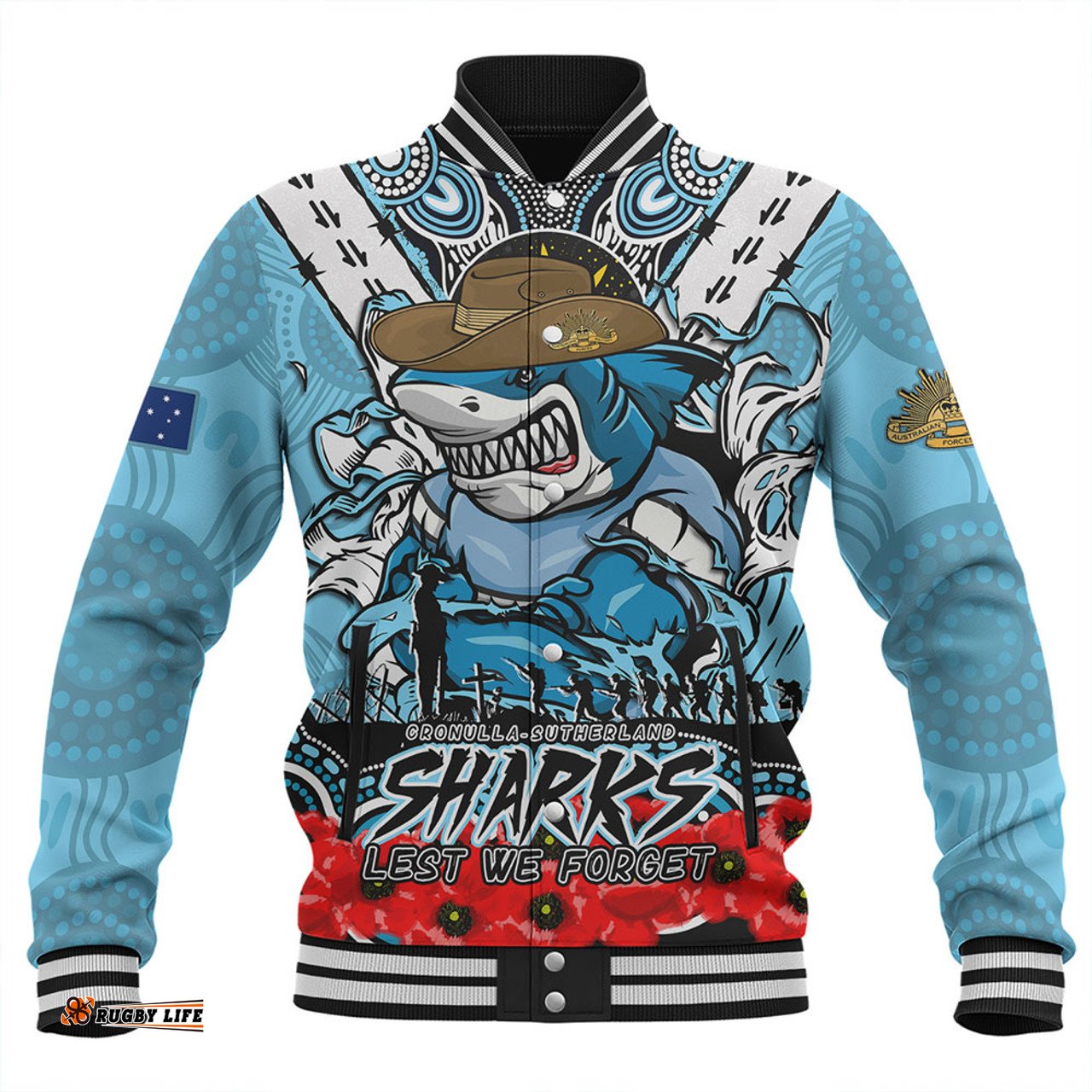 Amazing Aussie Cronulla Sutherland Sharks Ripped Legacy Of The Game The ANZAC Spirit Lives On Baseball Jacket