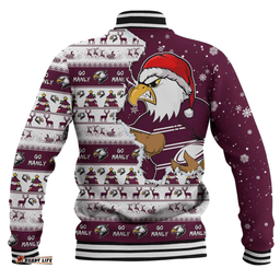 Amazing Aussie Manly Warringah Sea Eagles Merry Ugly Christmas Our Beloved Team Scratch Style Baseball Jacket