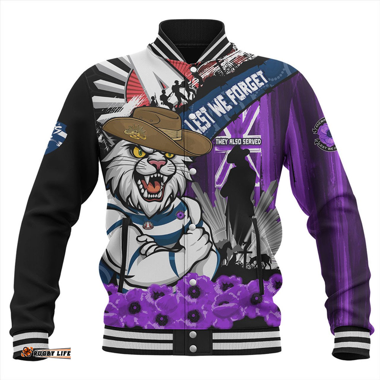 Amazing Aussie Geelong Cats ANZAC Day Honor Purple Valor And Spirit Baseball Jacket