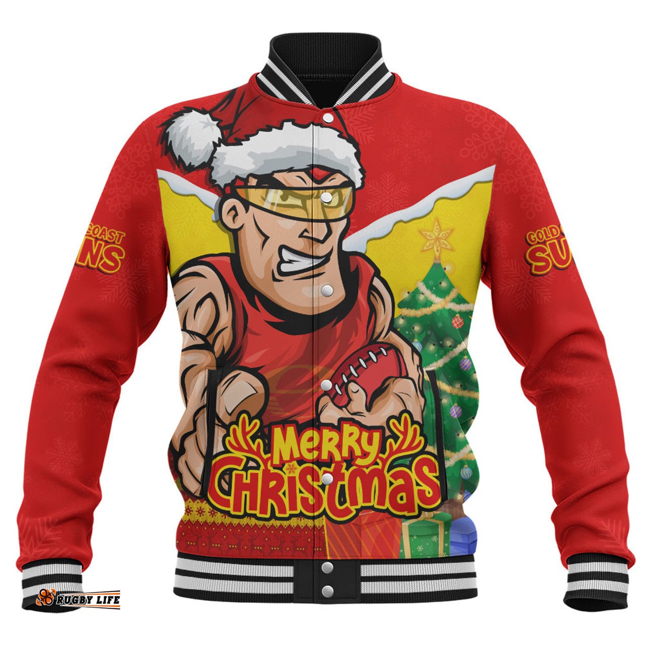 Amazing Aussie Gold Coast SUNS Santa Scoring Touchdown On Christmas Game Day Baseball Jacket