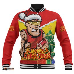 Amazing Aussie Gold Coast SUNS Santa Scoring Touchdown On Christmas Game Day Baseball Jacket