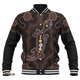 Amazing Aussie Indigenous Australian Aboriginal Aboriginal Gecko Dreaming Path Baseball Jacket