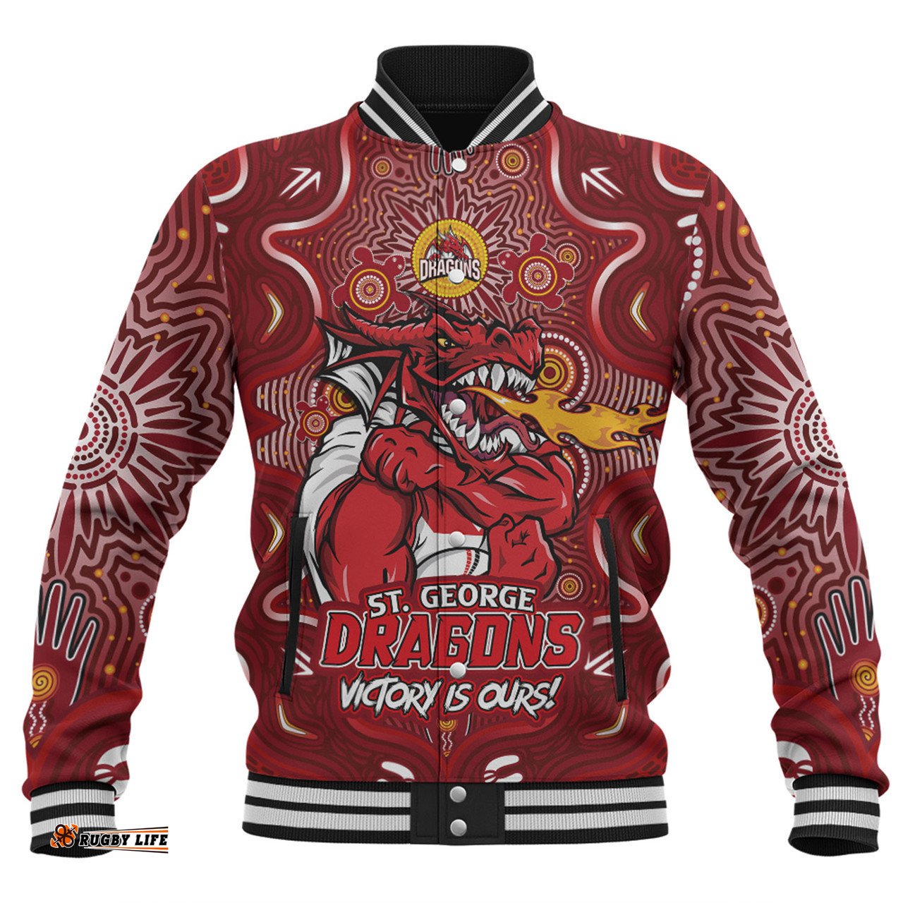 Amazing Aussie St. George Illawarra Dragons Aboriginal Pattern Inspired Victory Is Ours Baseball Jacket