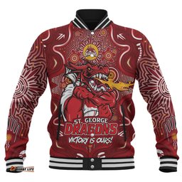 Amazing Aussie St. George Illawarra Dragons Aboriginal Pattern Inspired Victory Is Ours Baseball Jacket