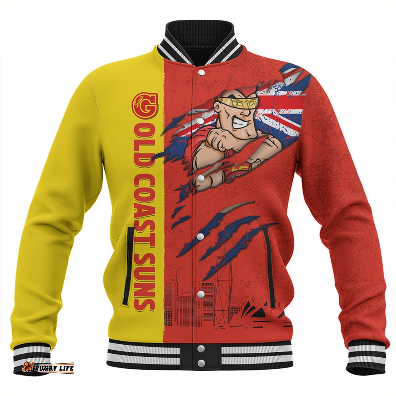 Amazing Aussie Gold Coast SUNS Burning Passion Of Power Scratch Style Baseball Jacket