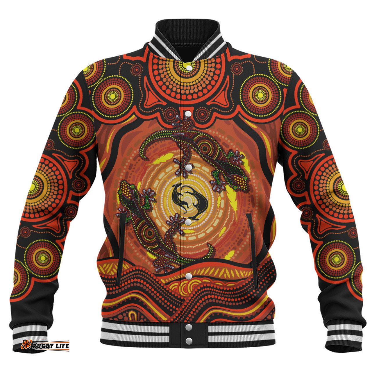 Amazing Aussie Indigenous Australian Aboriginal Gecko Dreaming Spirit Circle Edition Baseball Jacket