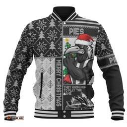 Amazing Aussie Collingwood Merry Christmas Knit Style Festive Spirit Baseball Jacket