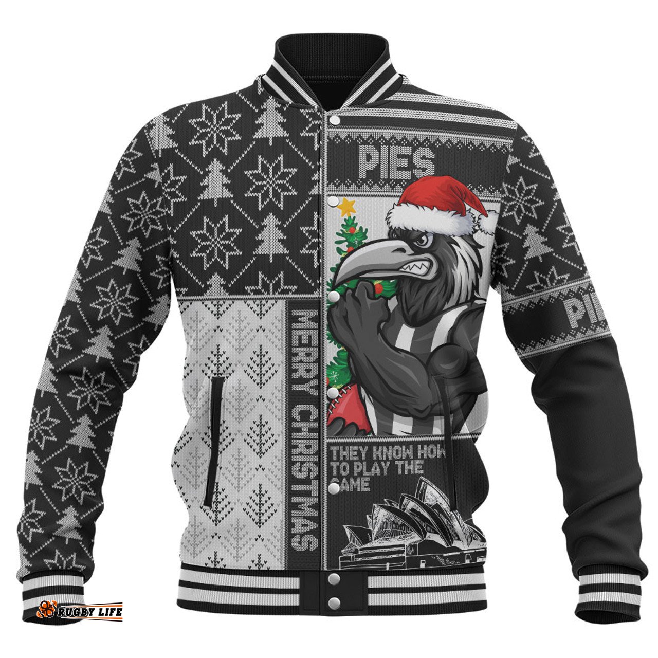 Amazing Aussie Collingwood Merry Christmas Knit Style Festive Spirit Baseball Jacket