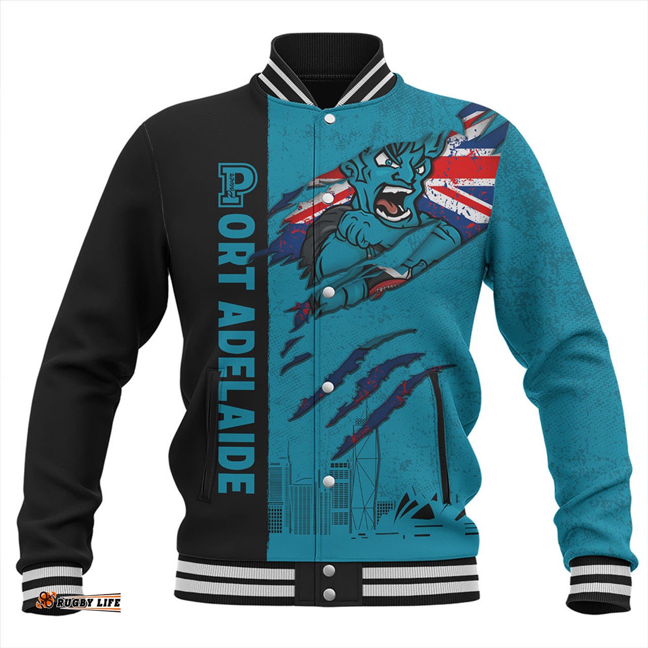 Amazing Aussie Port Adelaide Burning Passion Of Power Scratch Style Baseball Jacket