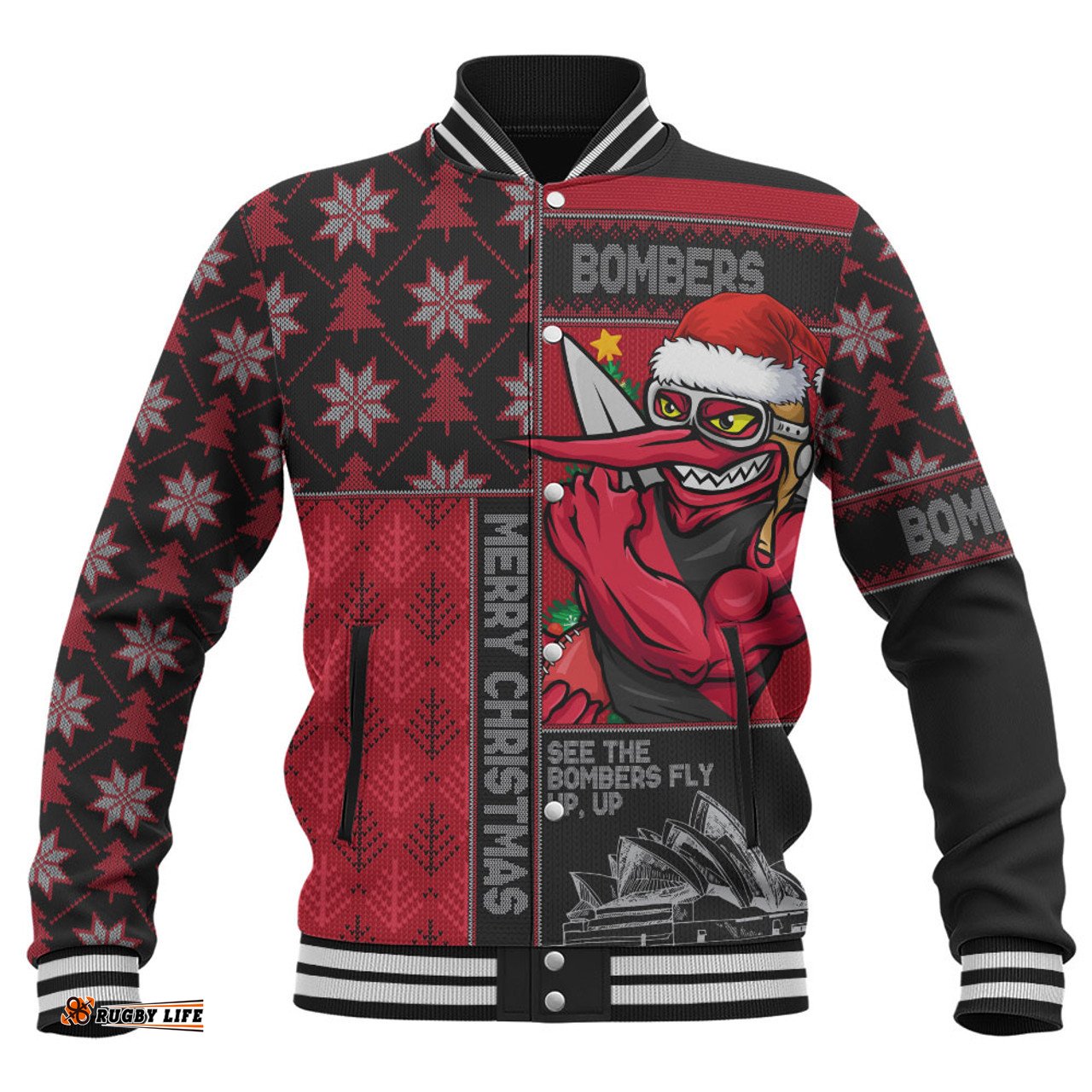 Amazing Aussie Essendon Merry Christmas Knit Style Festive Spirit Baseball Jacket