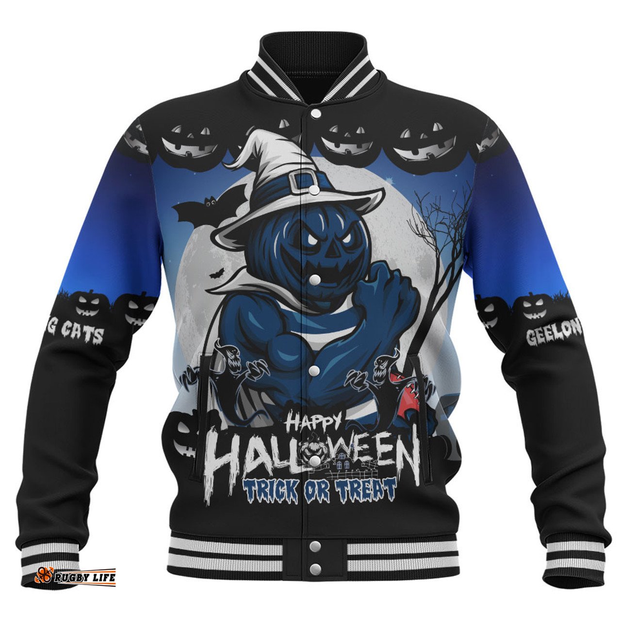 Amazing Aussie Geelong Cats Dark Pumpkin Halloween Spirit Baseball Jacket