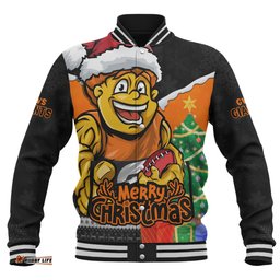 Amazing Aussie GWS GIANTS Santa Scoring Touchdown On Christmas Game Day Baseball Jacket