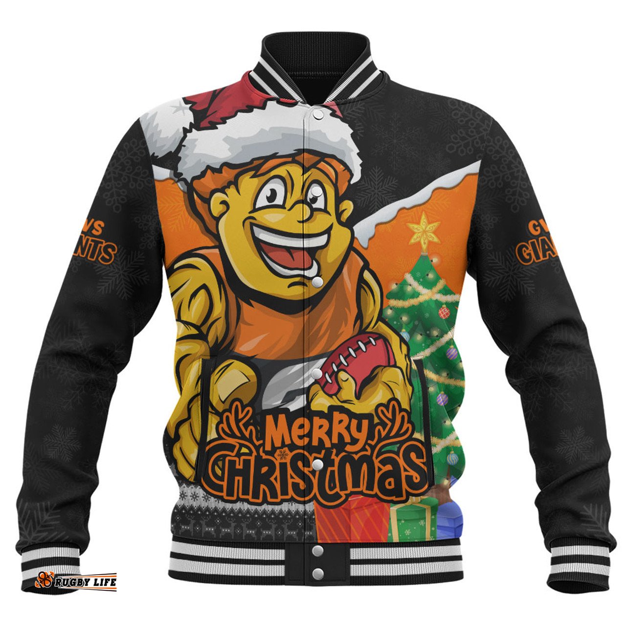 Amazing Aussie GWS GIANTS Santa Scoring Touchdown On Christmas Game Day Baseball Jacket