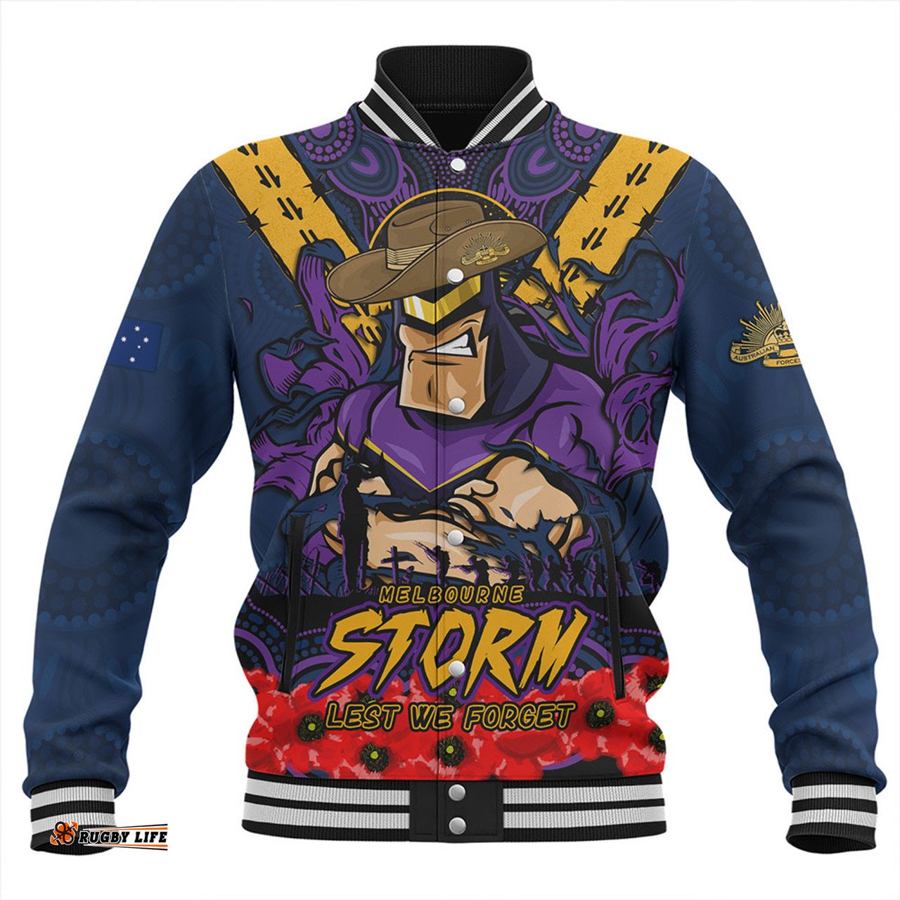 Amazing Aussie Melbourne Storm Ripped Legacy Of The Game The ANZAC Spirit Lives On Baseball Jacket