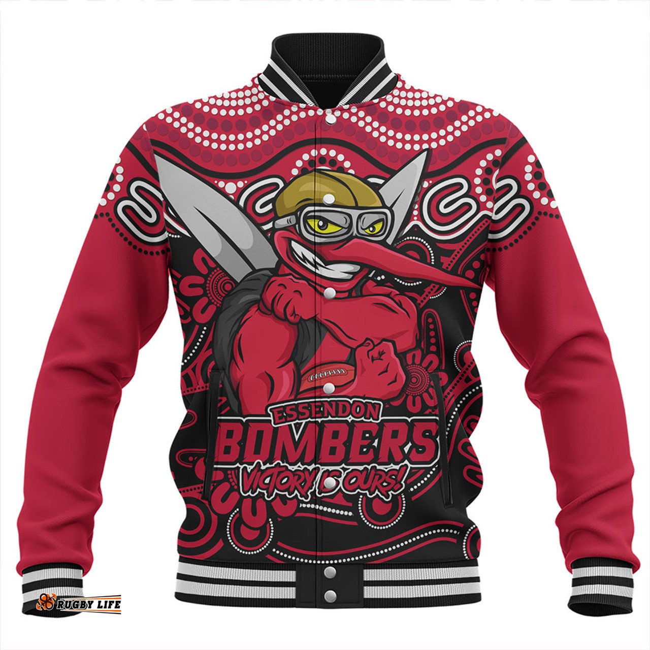 Amazing Aussie Essendon Aboriginal Inspired Tough Fan Football For Life Baseball Jacket
