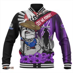 Amazing Aussie Western Bulldogs ANZAC Day Honor Purple Valor And Spirit Baseball Jacket