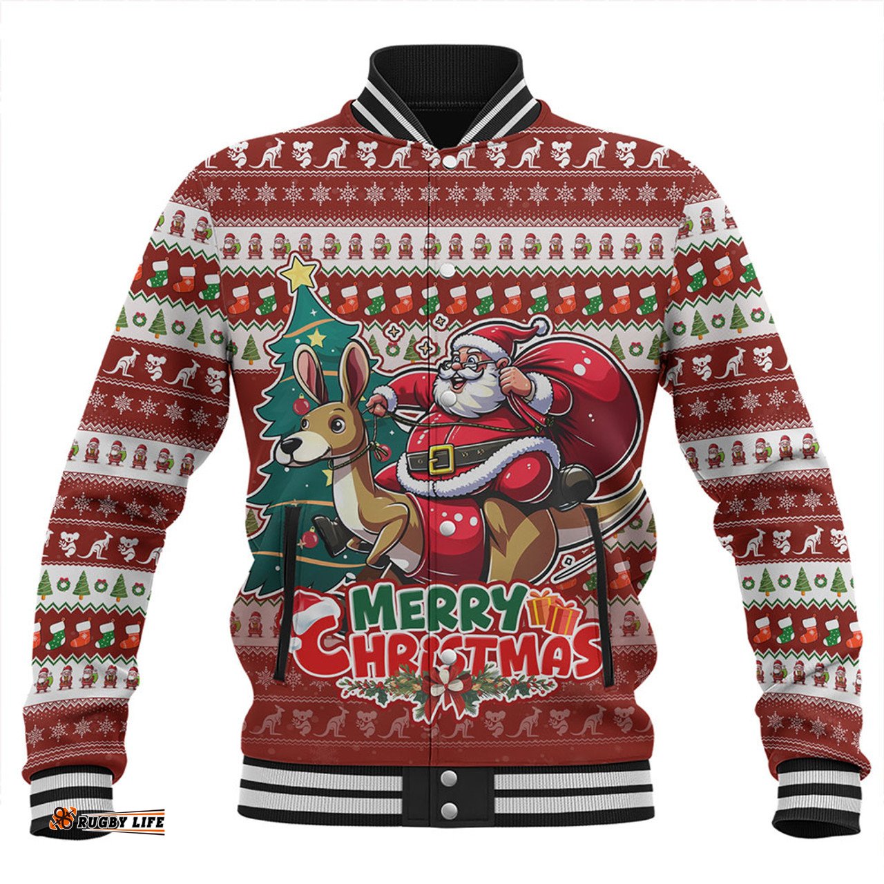 Amazing Aussie Australia Merry Christmas, Santa Claus Riding A Kangaroo Baseball Jacket