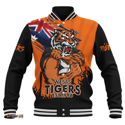 Amazing Aussie Wests Tigers Heart Of A Fighter Tough And Fearless Baseball Jacket