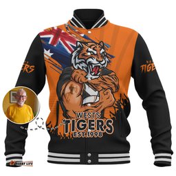 Amazing Aussie Wests Tigers Heart Of A Fighter Tough And Fearless Baseball Jacket