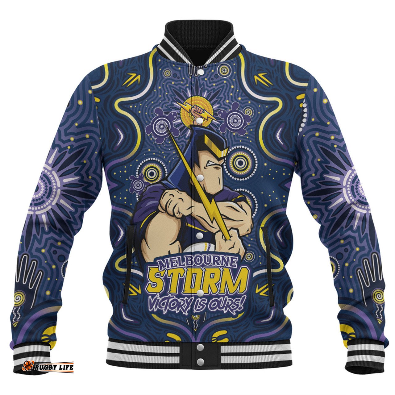 Amazing Aussie Melbourne Storm Aboriginal Pattern Inspired Victory Is Ours Baseball Jacket