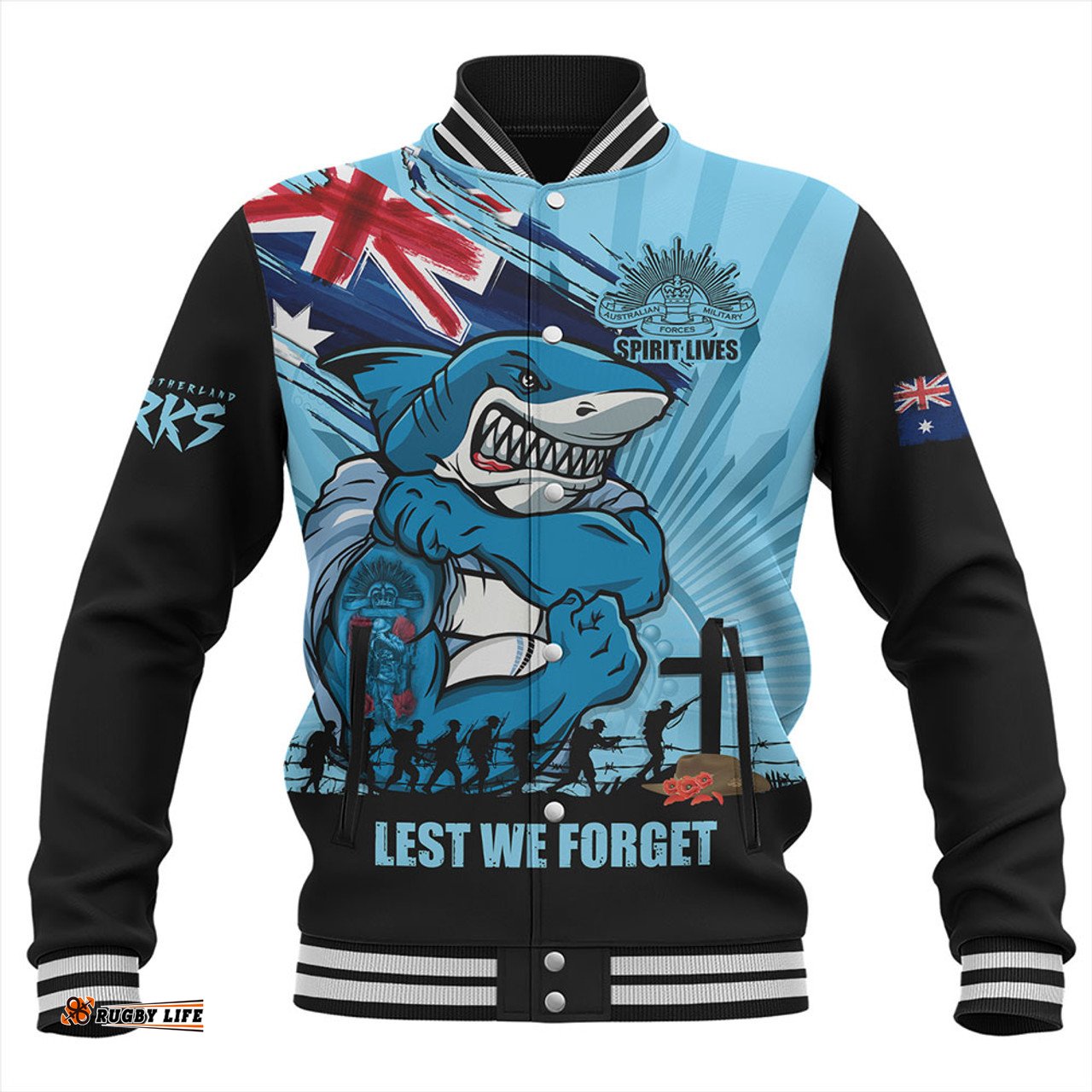 Amazing Aussie Cronulla Sutherland Sharks Fearless ANZAC Defender Baseball Jacket