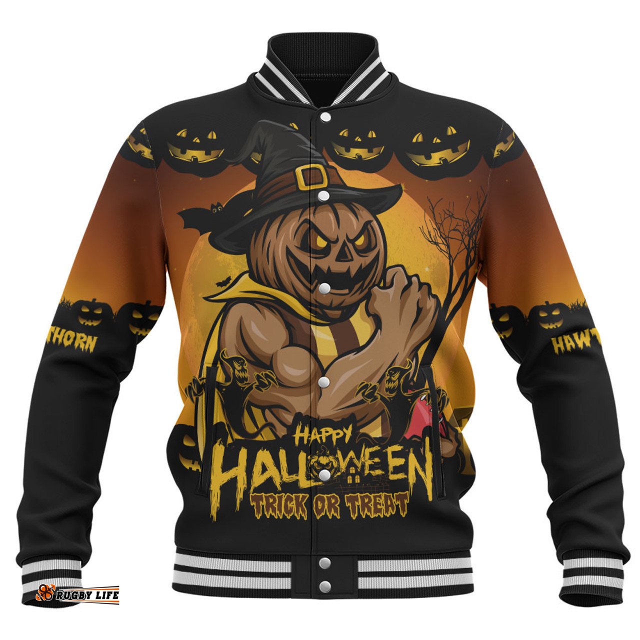 Amazing Aussie Hawthorn Dark Pumpkin Halloween Spirit Baseball Jacket