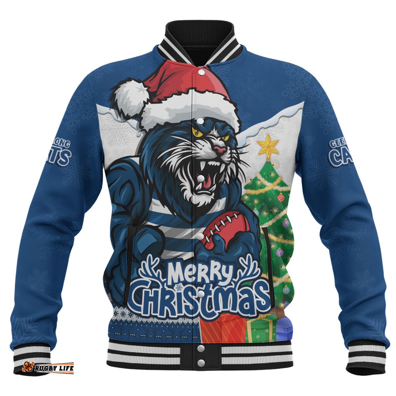 Amazing Aussie Geelong Cats Santa Scoring Touchdown On Christmas Game Day Baseball Jacket