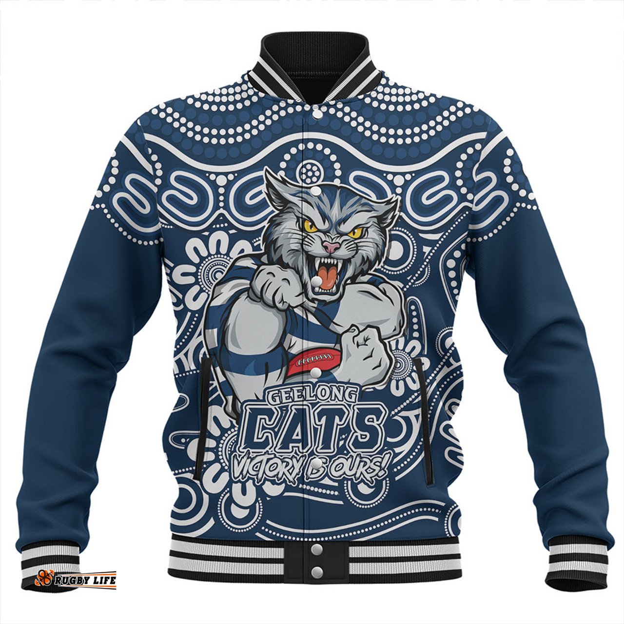Amazing Aussie Geelong Cats Aboriginal Inspired Tough Fan Football For Life Baseball Jacket