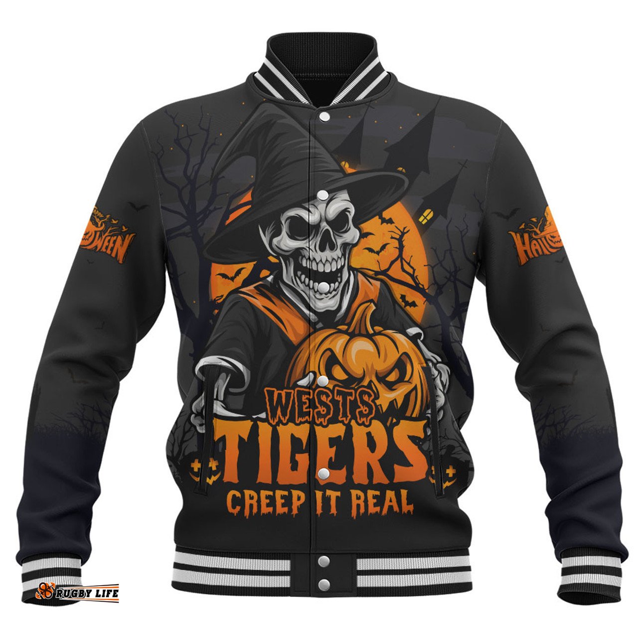 Amazing Aussie Wests Tigers Dark Moon Rugby Halloween Battle Edition Baseball Jacket